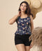 Round Neck Printed Peplum Navy Top