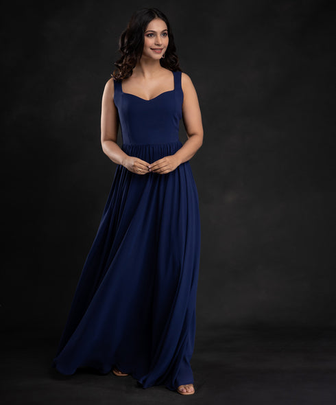 Navy Blue Bustier Chiffon Maxi
