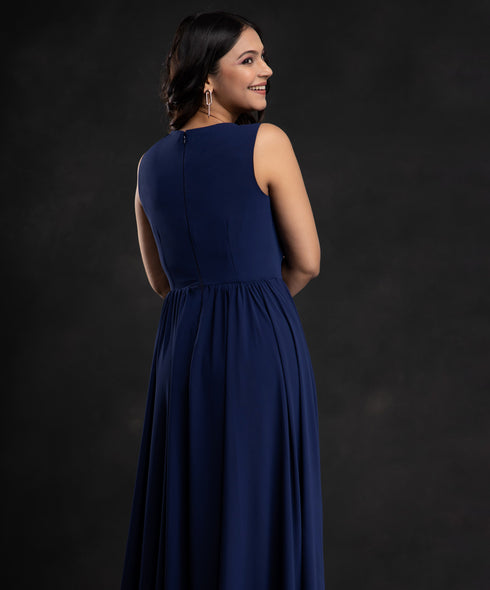 Navy Blue Bustier Chiffon Maxi