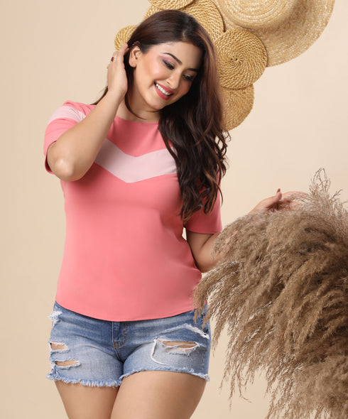 Two Panel Half Sleeve Pink Top