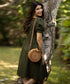 Khaki Pintuck Sweetheart Neck Linen Dress