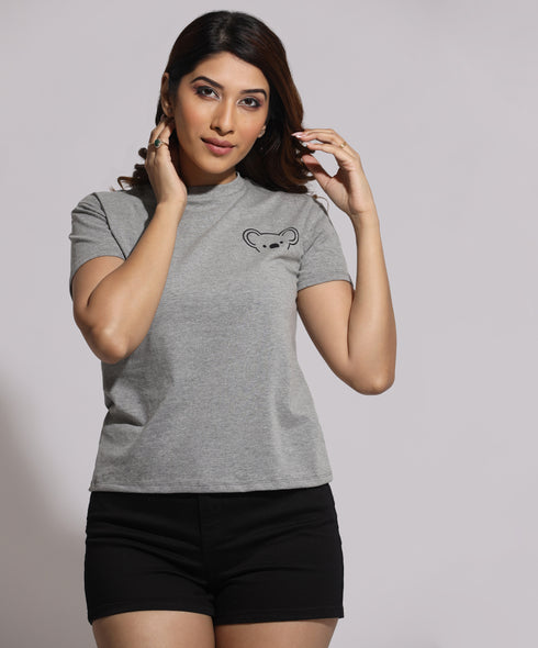 Koala Printed Crew Neck Light Gray Tshirt