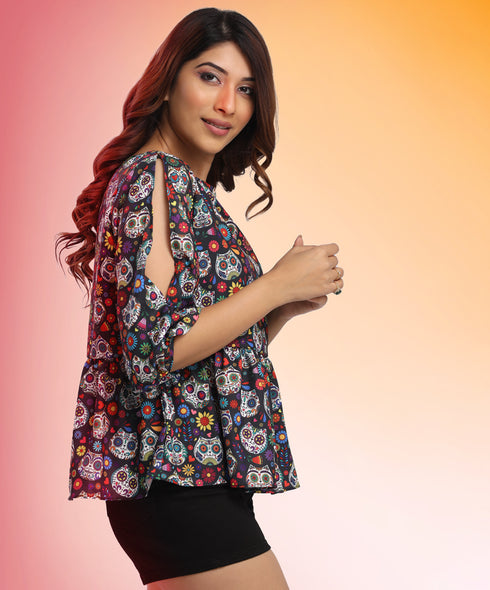 Split Sleeve Floral Peplum Top