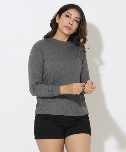 Basic Crew Neck Long Sleeve Gray Tshirt