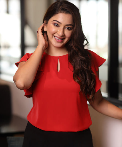 Sleeve Flared Tear Drop Red Top