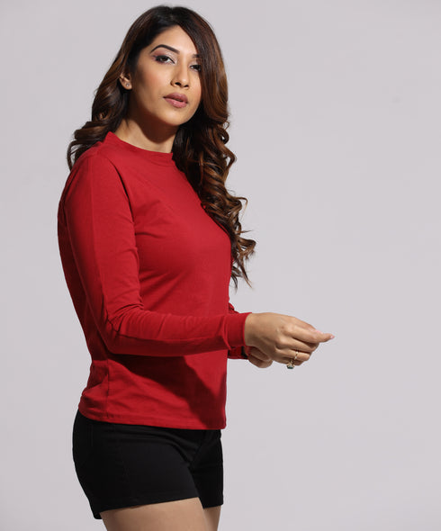 Long Sleeve Crew Neck Red Tshirt