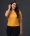 Pleated Half Sleeve Chiffon Mustard Top