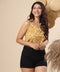 Front Detailed Printed Mustard Cami Top