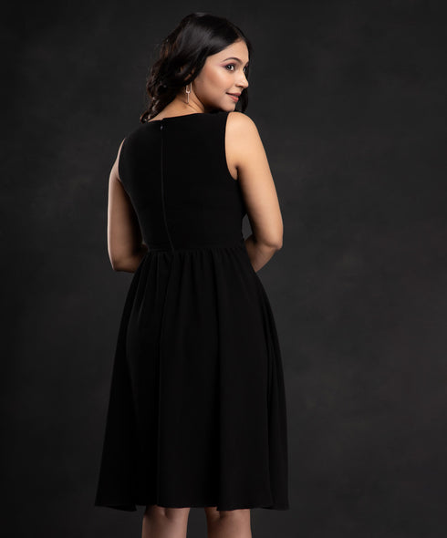 Black Belt Waist Tie Skater Dress