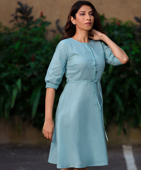 Round Neck Sweet Linen Shirt Dress