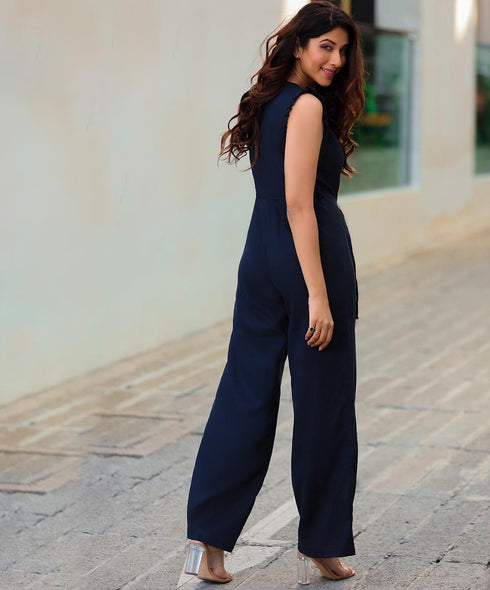Sleeve Detailed Linen Jump Suit