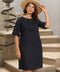 Pintuck Linen Shift Navy Dress