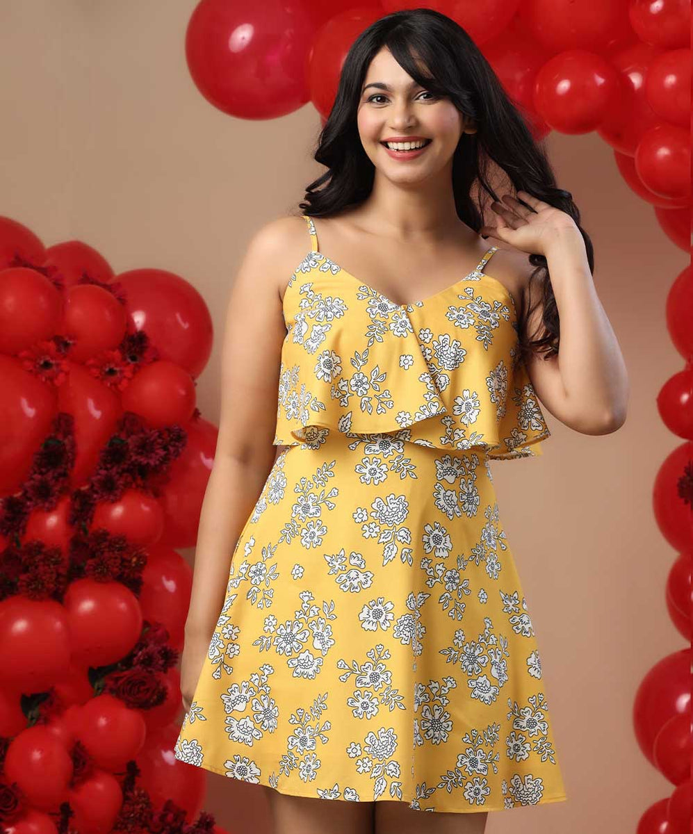 Printed Floral Flared Mini Dress – Zigzag