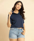 Daily Solid Button Front Crop Tee-Navy
