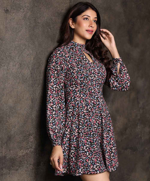 Long Sleeve Front Peek-A-Boo Dress