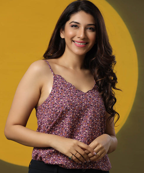 Printed Scalloped Neck Cami Top