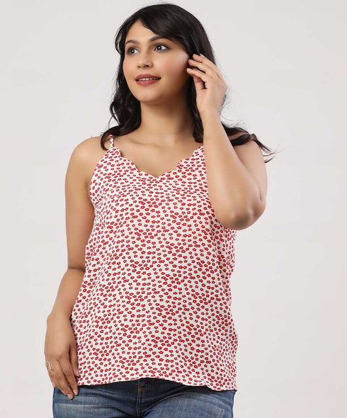 Printed Scalloped Neck Cami Top
