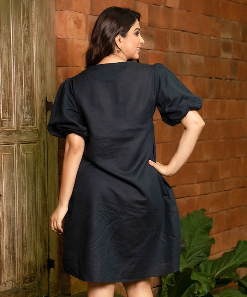 Deep Vneck Mini Linen Dress