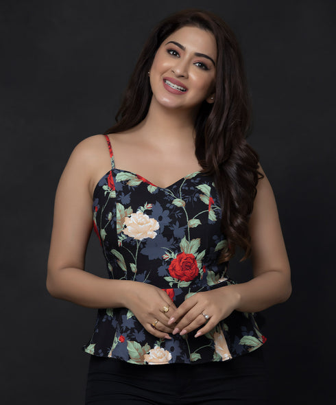 Bra Cut Peplum Red Bloom Top