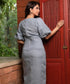 Grey Sleeve Puffed Linen Shift Dress