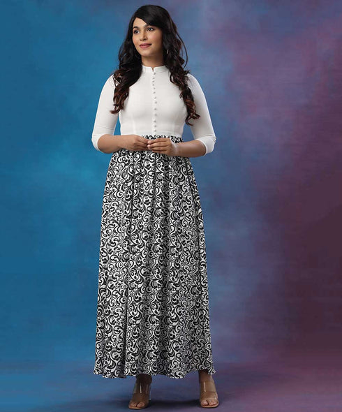 Two Tone Printed Buttoned Maxi Dress