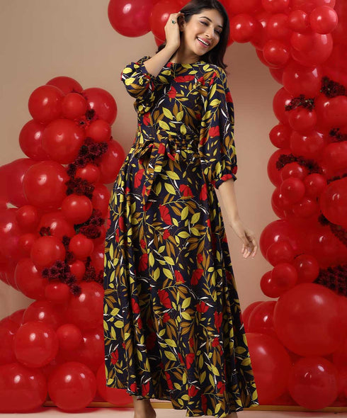 Balloon Sleeved Printed Maxi Dress