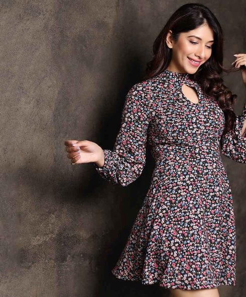 Long Sleeve Front Peek-A-Boo Dress