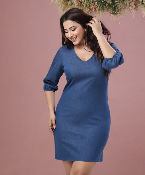 Deep Vneck Shift Mini Dress