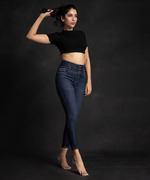 Dark Blue With a Grey Hint High Waist Jean
