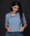 Gray and Blue Stripe Crop Tee