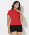 High Neck Short Sleeve Red Rib Tshirt