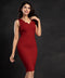 Red Scalloped Neck Bodycon Dress
