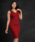 Red Scalloped Neck Bodycon Dress