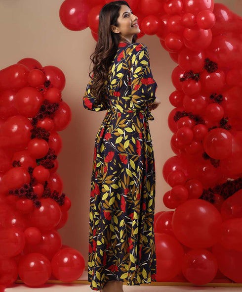 Balloon Sleeved Printed Maxi Dress