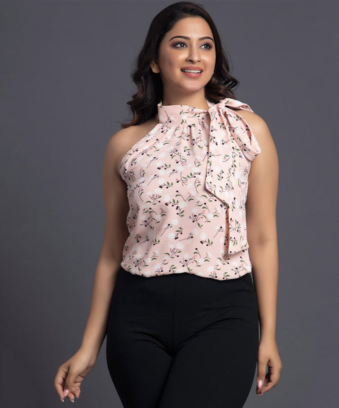 Pink Halter Neck Printed Top