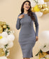 Grey Rib Long Sleeve Bodycon Dress
