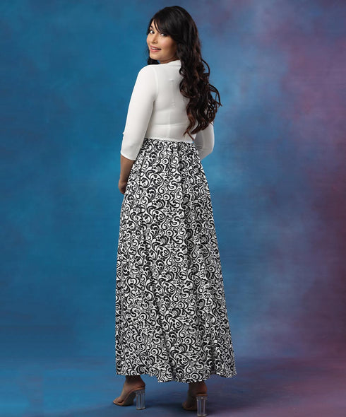 Two Tone Printed Buttoned Maxi Dress