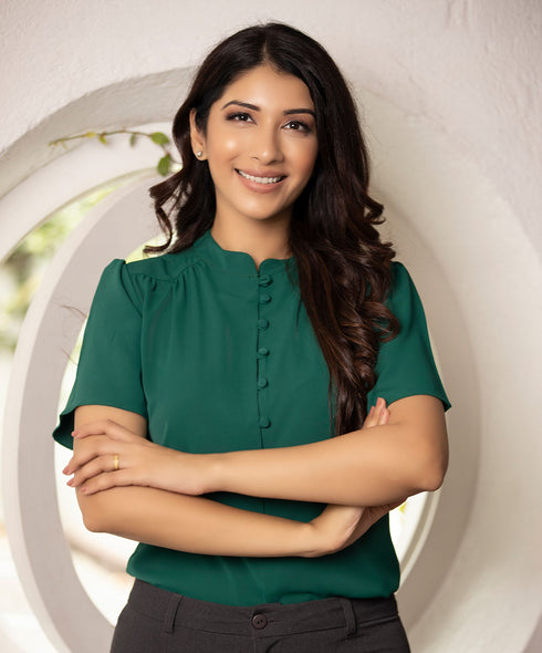 Sleeve Flared Triangle Yoke Green Top