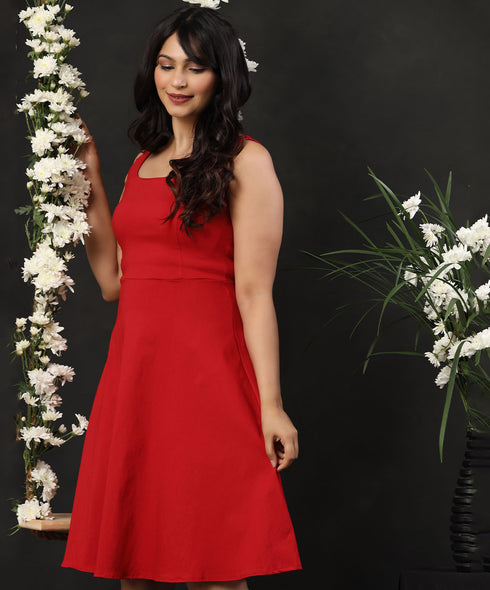 Red Scoop Neck Witch Dress