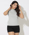 High Neck Short Sleeve Gray Rib Tshirt