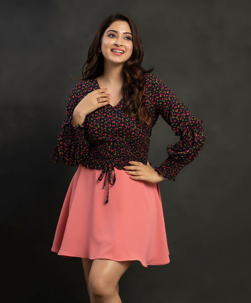 Smocked Puffed Large Sleeve Crop Top