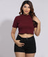High Neck Rib Maroon Crop Tee