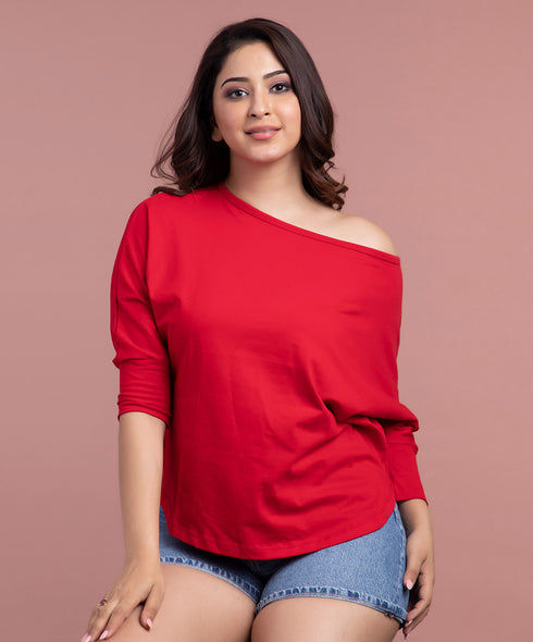 Red Three Quarter Sleeve Tshirt