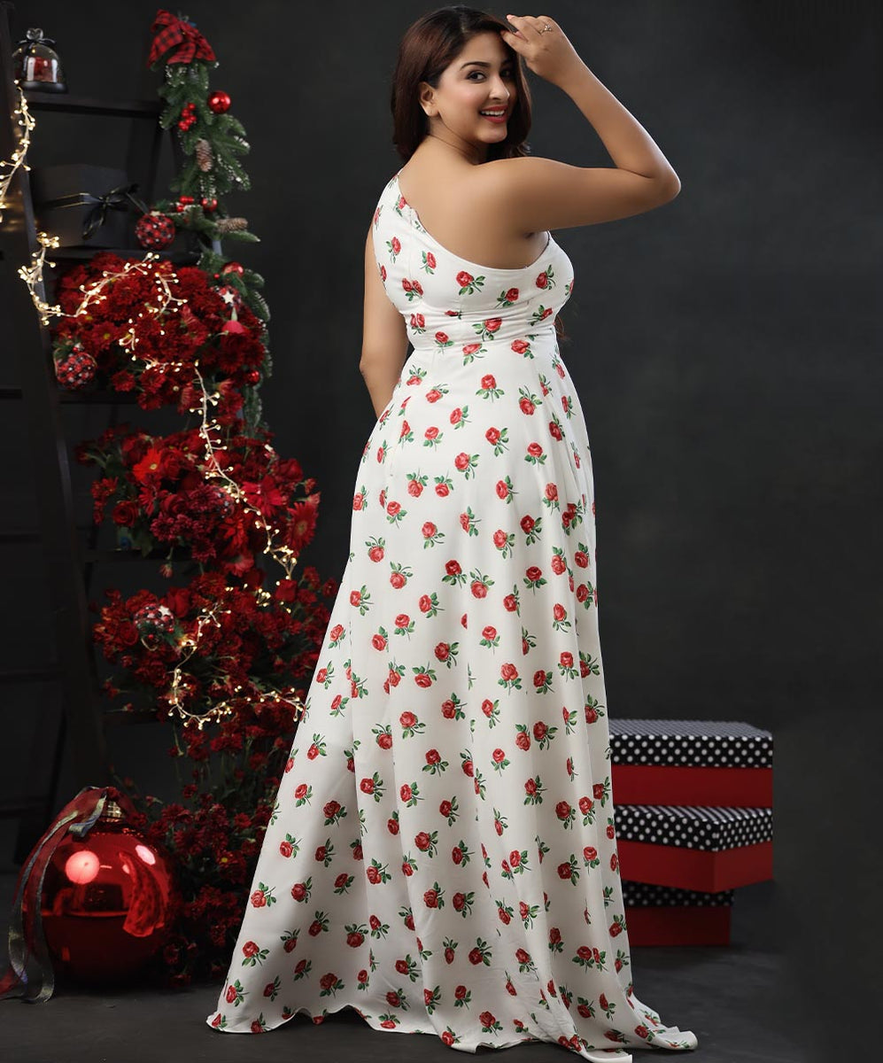 One Shoulder Printed Chiffon Maxi Dress Zigzag One Shoulder Printed Chiffon Maxi Dress Zigzag