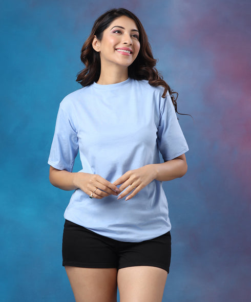 Oversized Basic Neck Sky Bluetshirt