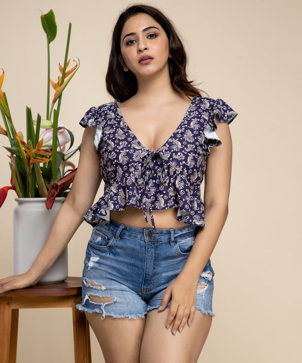 Deep Vneck Printed Crop Top – Zigzag