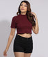 High Neck Rib Maroon Crop Tee