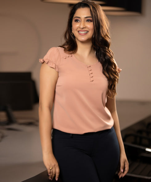 Light Brown Front N Shoulder Button Top