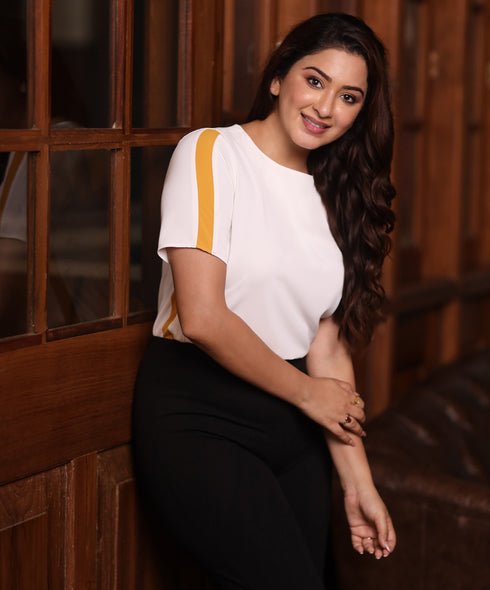 Side Paneled Chiffon White Top