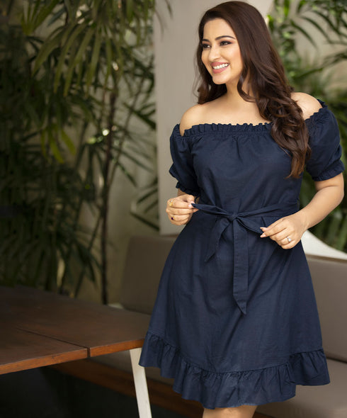 Off Shoulder Linen Mini Dress